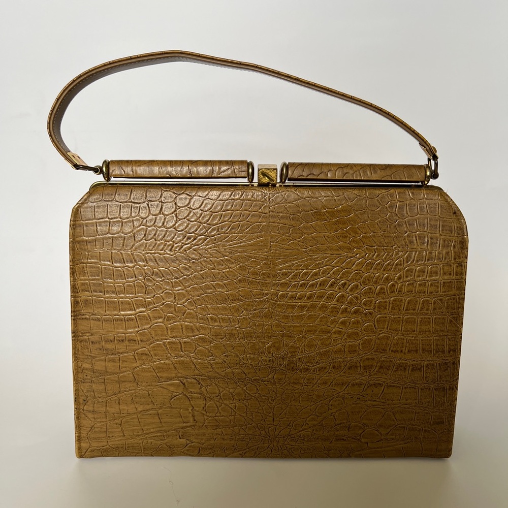 Vintage 1950s Featherlite Tan Crocodile Bag Purse